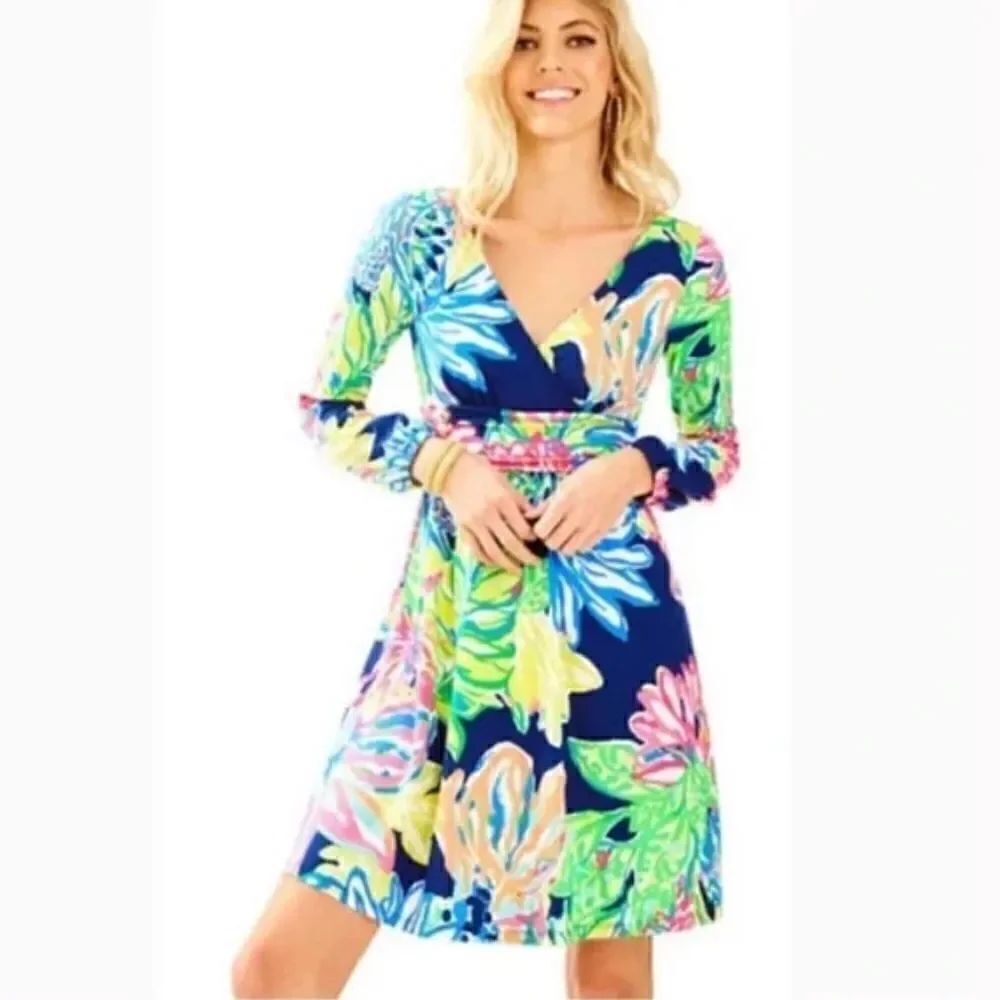 Lilly Pulitzer FLEUR Navy Colorful Resort Travelers Dress